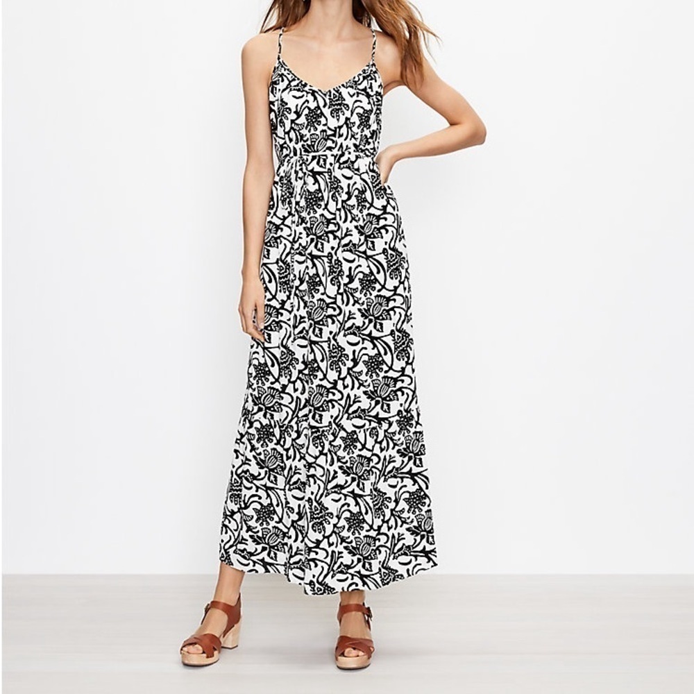 LOFT Vine Tie Back Strappy Maxi Dress Dize M